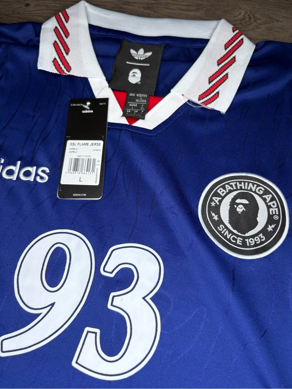 Bape SIZE L Blue '93 Graphic Jersey with Yellow Lettering - Picture 3 of 5